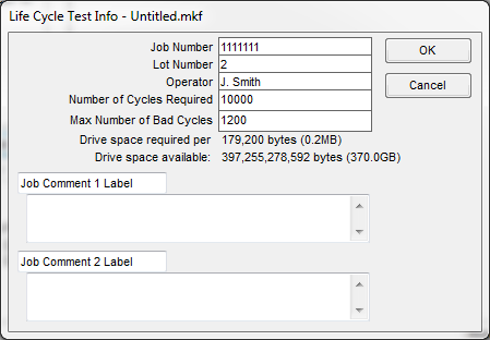 Life Cycle Test Info Window